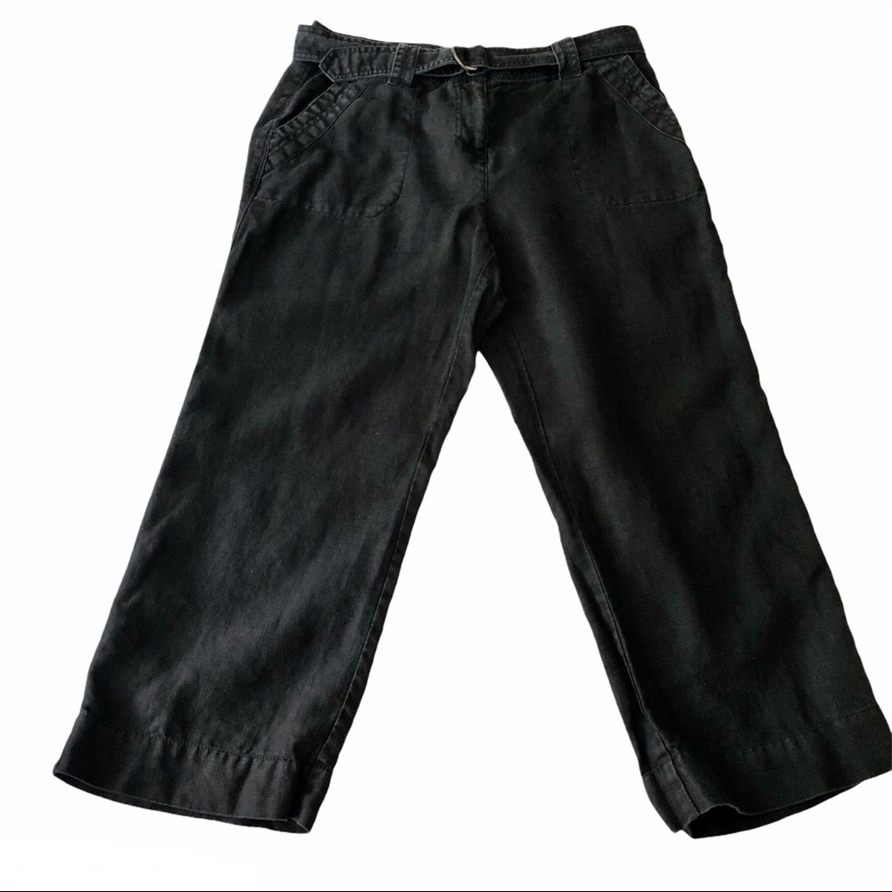 Charter Club Pants Women’s 8 Linen Classic Fit Cropped Belt Black Casual Coastal
